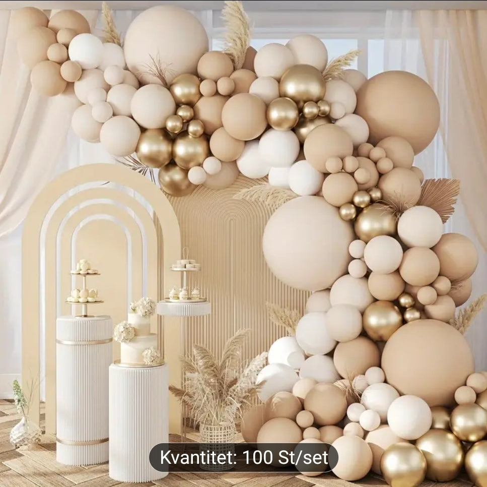 100 ballongbågsatser med vita och metallballonger