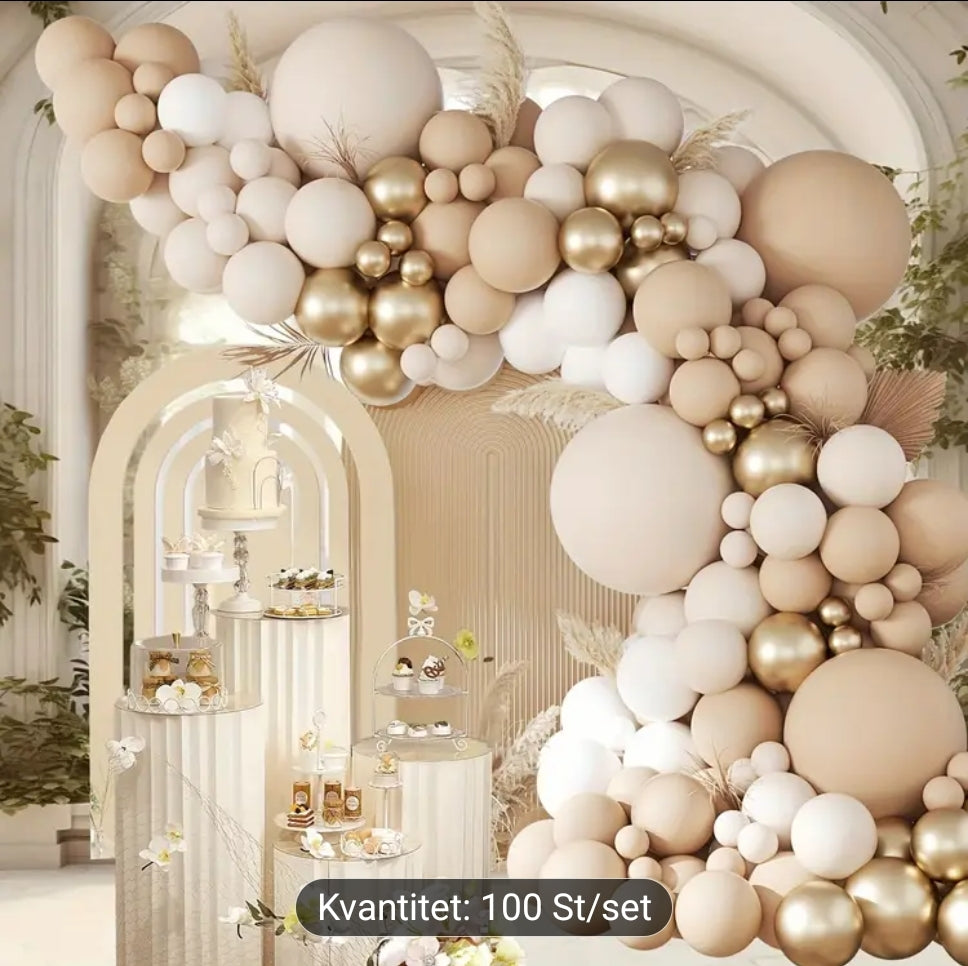 100 ballongbågsatser med vita och metallballonger