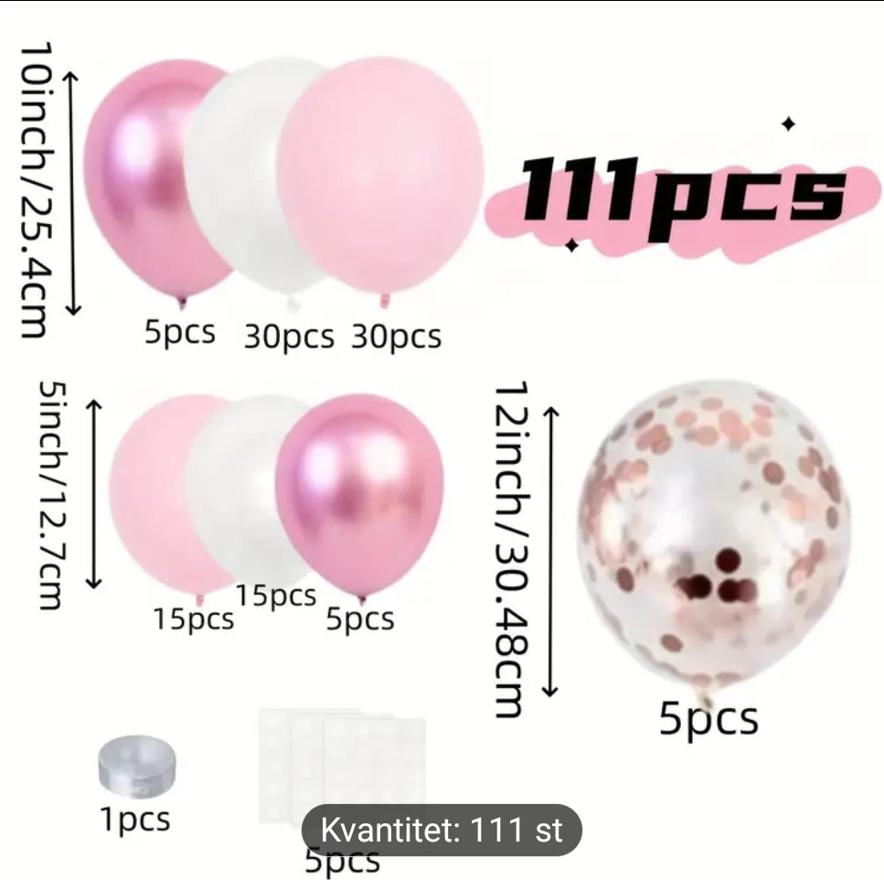 111 st ballong set rosa