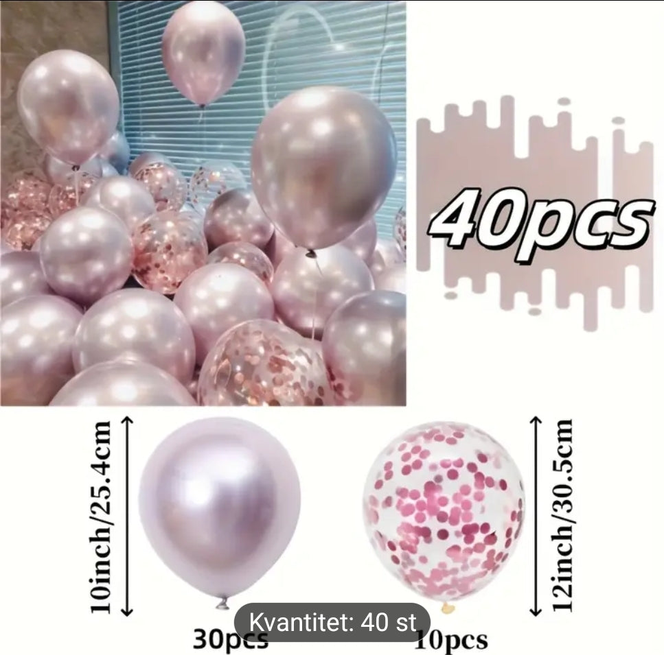 40 st ballong ser rosa