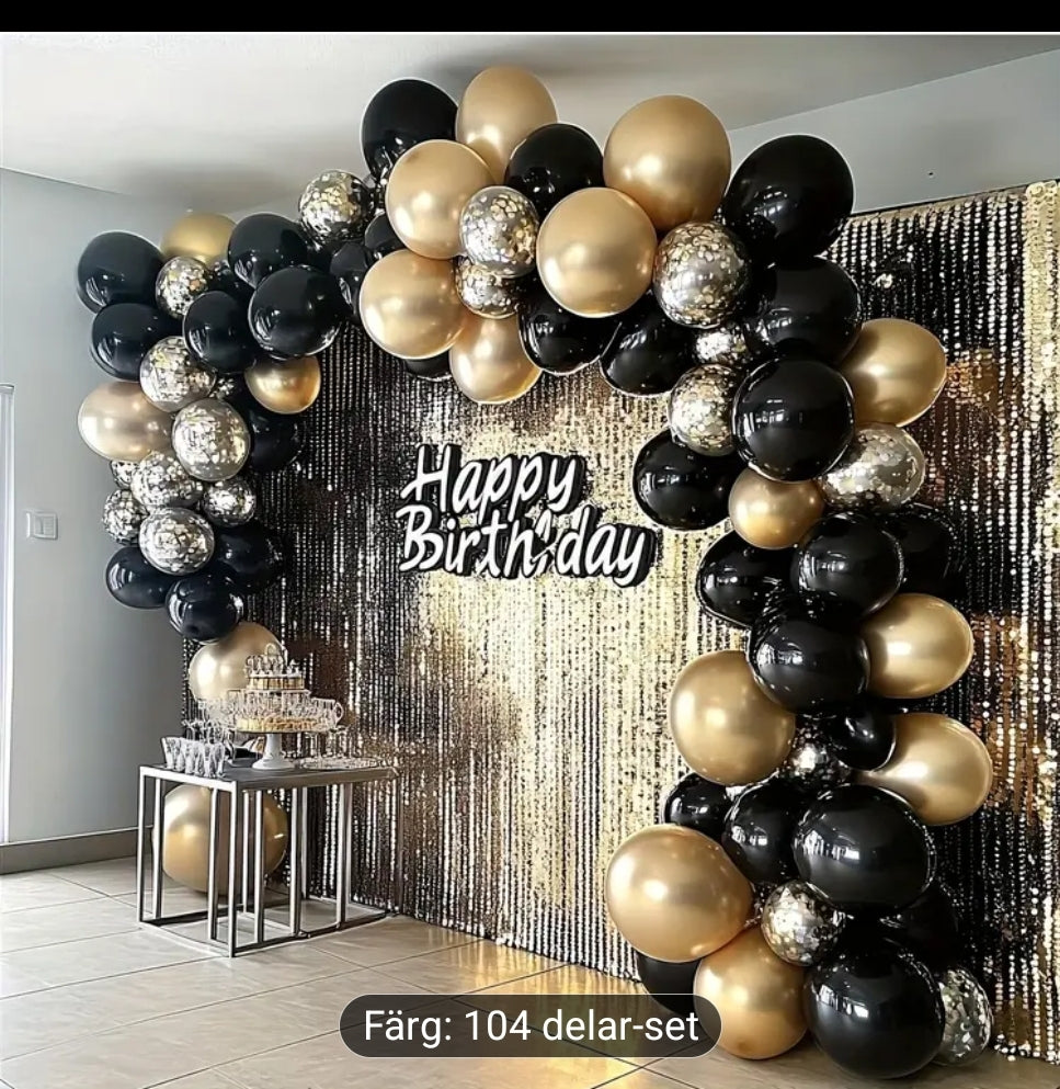 104 st guld svart ballong set
