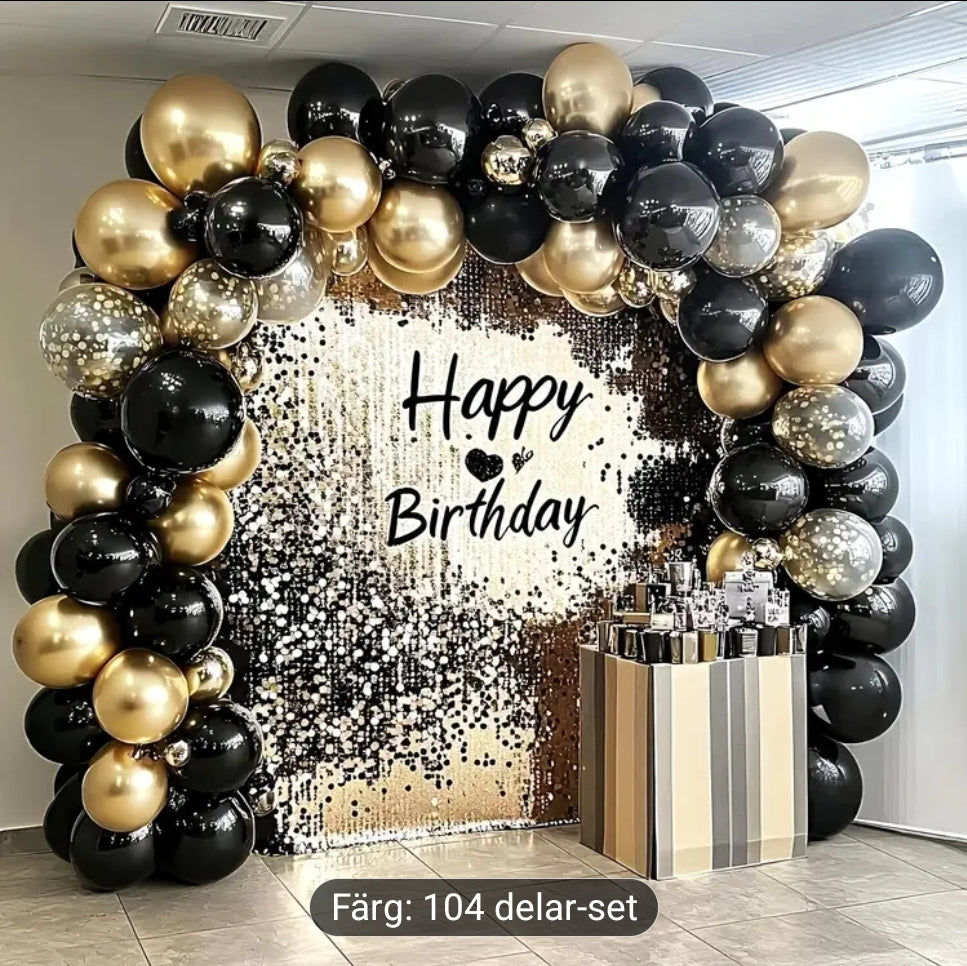 104 st guld svart ballong set