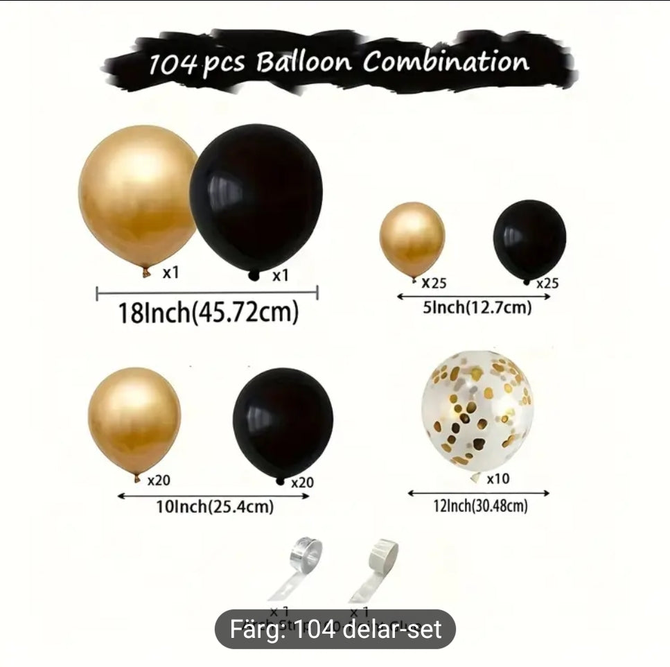 104 st guld svart ballong set
