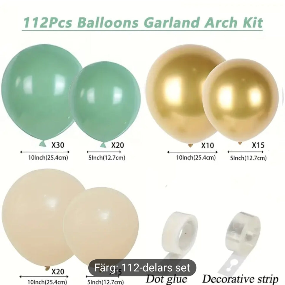 112 beige mintgrön ballong set