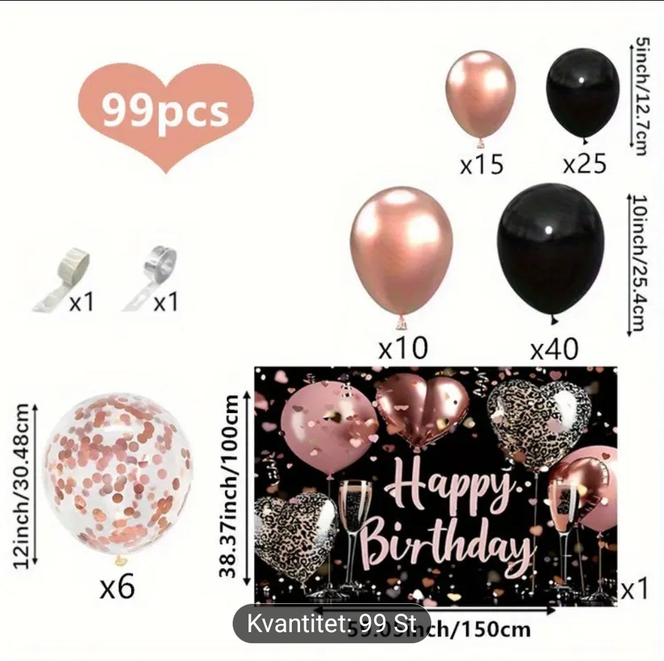 Svart rosa ballongset
